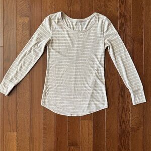 LOFT Beige Striped Long Sleeve Tee